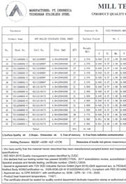 Сертификат на нержавеющие листы AISI 304 4x1250x2500 мм